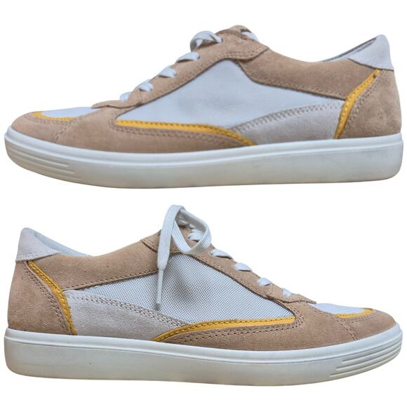 Ecco White Tan Multi Color Cashmere Soft Classic Retro Sneakers Shoes 9 - 9 1/2 - Picture 1 of 6